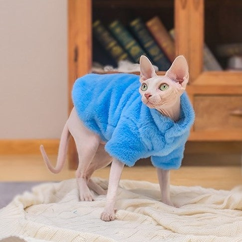 Extra Warm Sphynx Jackets Sphynx Cat Faux Fur Coat In Blue Color