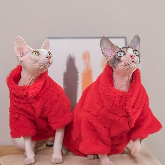 Pet Faux Fur Coat Extra Warm Sphynx Cat Jackets In Red Color