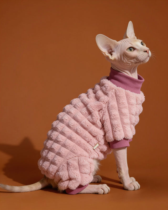 square puffer fleece sweaters pet clothes for sphynx in light purple