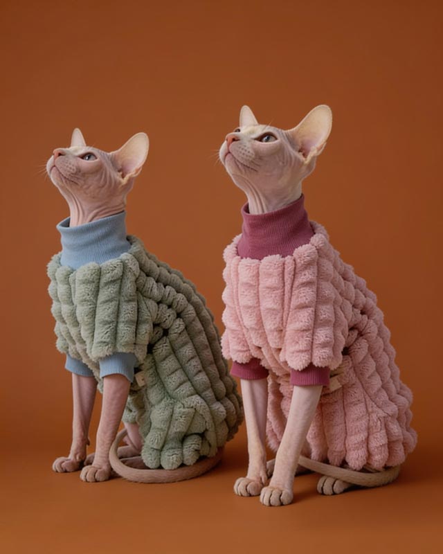 square puffer fleece sweaters pet clothes for sphynx cats