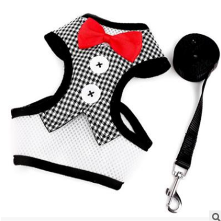 Super Lightweight Cute Pet Black Houndstooth Harness Leash Set for Small Dog Cat and Rabbit